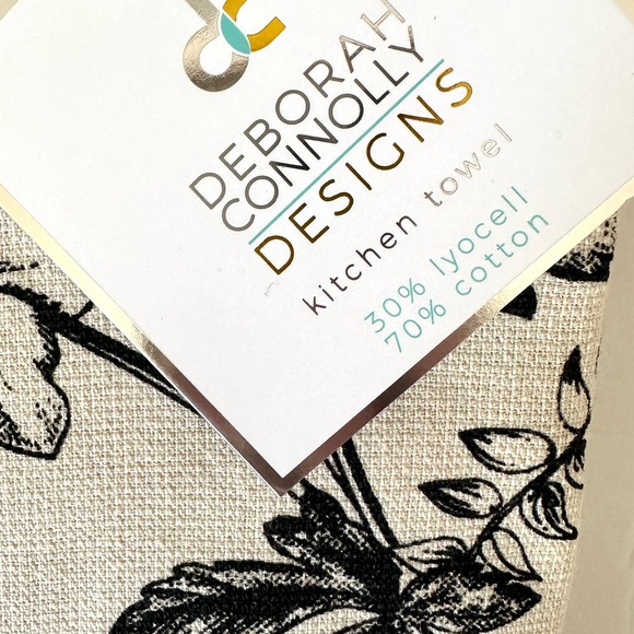 Deborah Connolly 3 Pc Kitchen Hand Towels Set Tan & Black Floral Print NEW - Picture 3 of 9